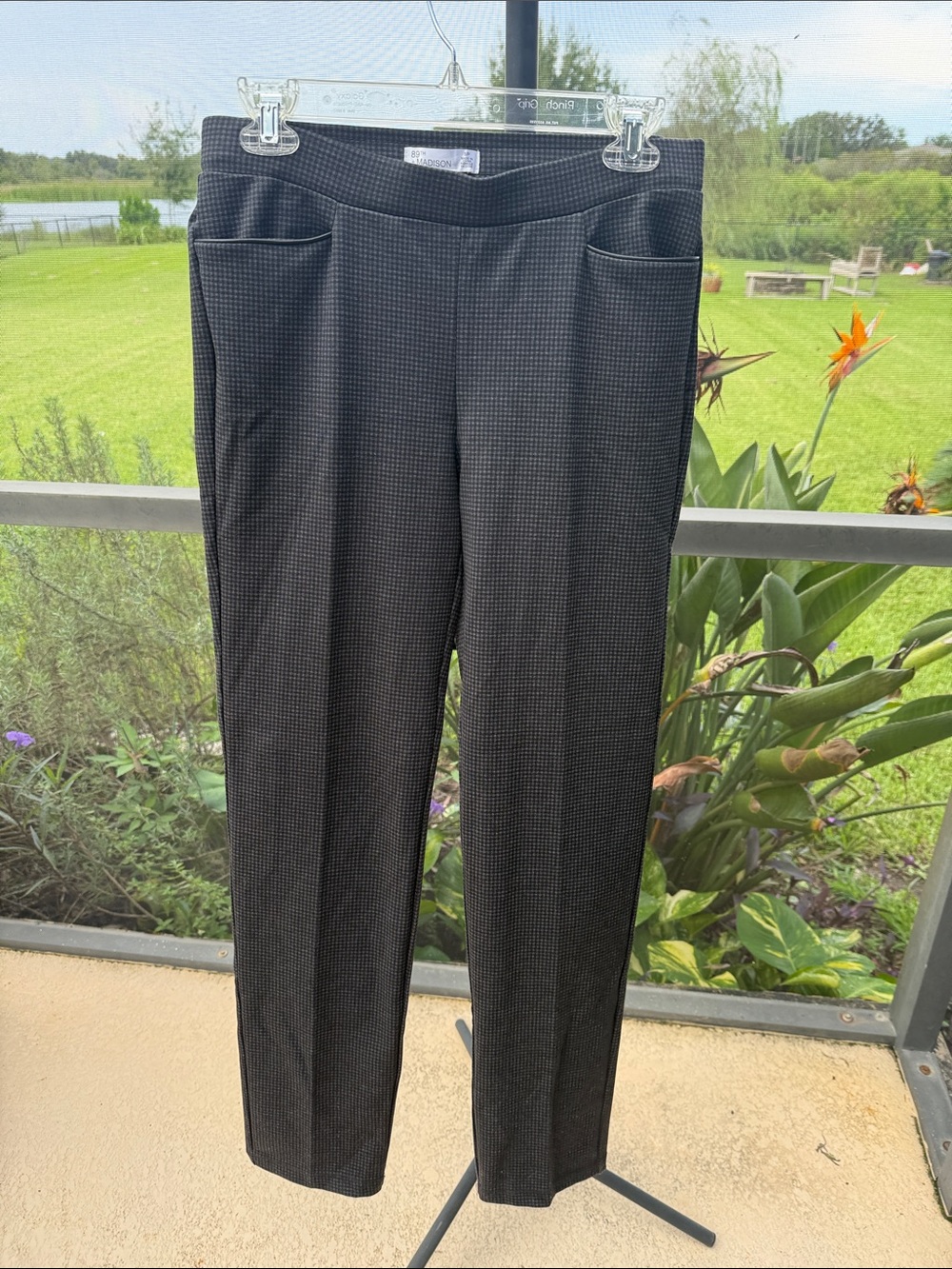 89th & Madison Charcoal Micro-Check Straight Pull-On Trousers